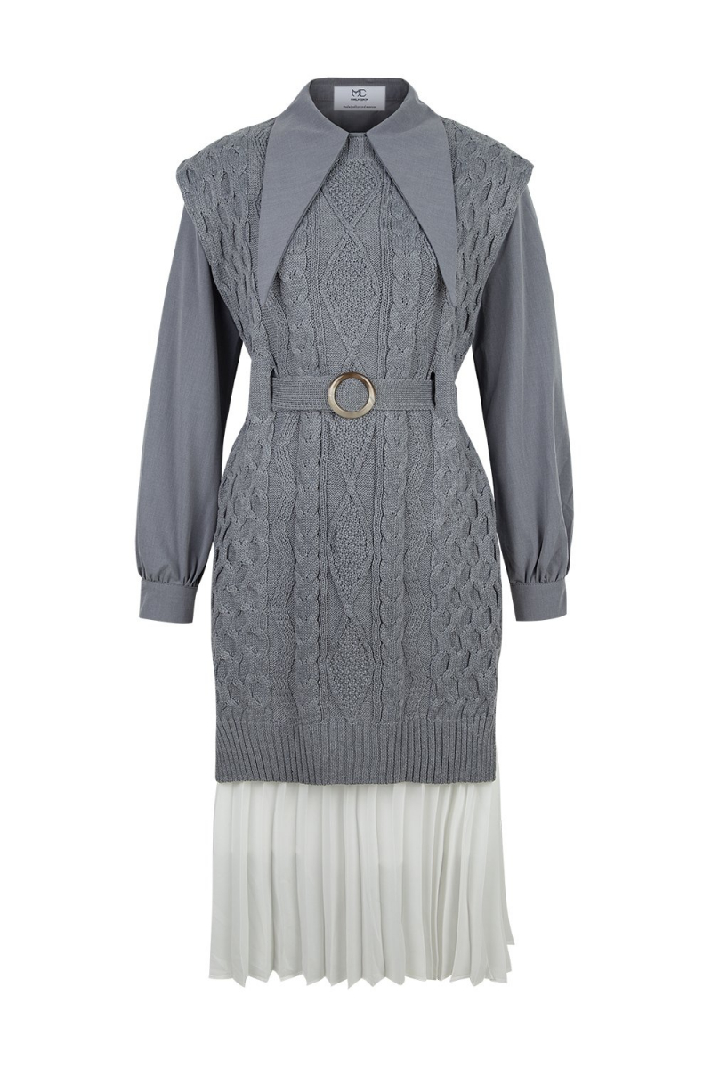 MIRELA CERICA Set -Iconic -Knit Shirt Dress - Grey/Ciment - Mirela Cerica